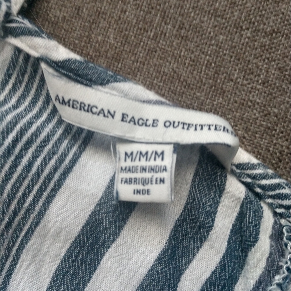 American Eagle Light Frilly Striped Blue Romper - Picture 5 of 10